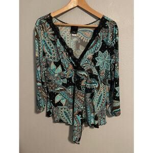J.t.b. Tunic Top Womens XL Multicolor Paisley Sequin Stretch Babydoll Fairy Y2K